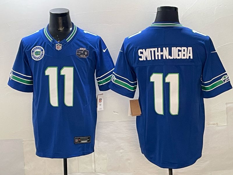 Men 2026 Seattle Seahawks #11 Smith-Njigba Blue 4th generation Nike Limited NFL Jersey style 01